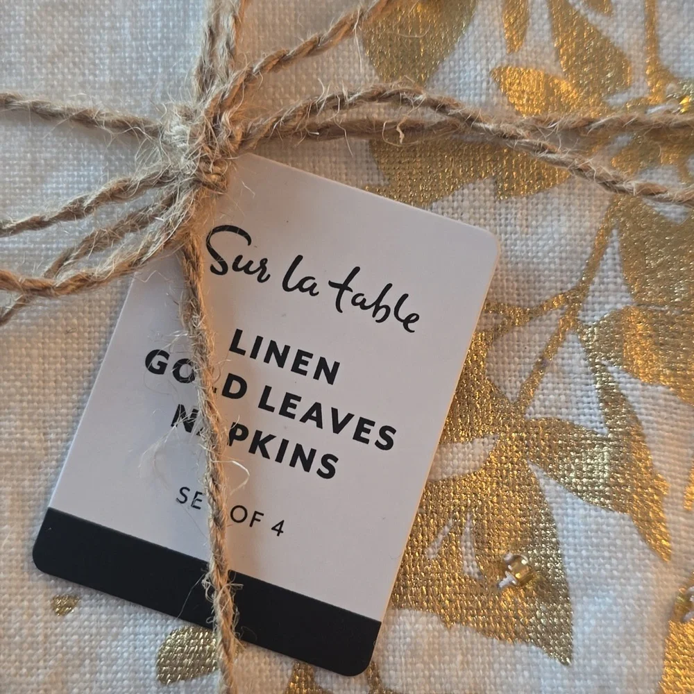 ❤️BUY 2 GET 1 FREE Sur La Table Gold Leaves Linen Napkins, Set of 4